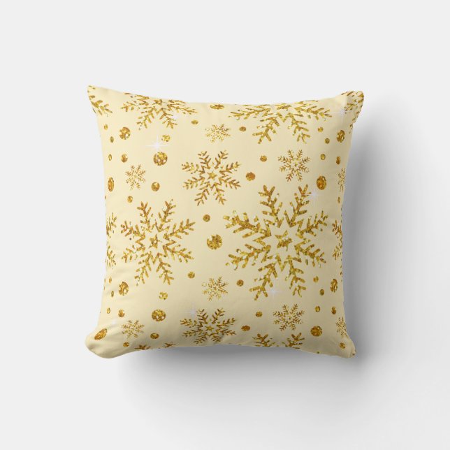 Glitter Snowflake Flurries CHOOSE BACKGROUND COLOR Throw Pillow (Front)