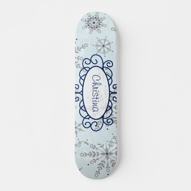Glitter Snowflake Mini Skateboard (Front)