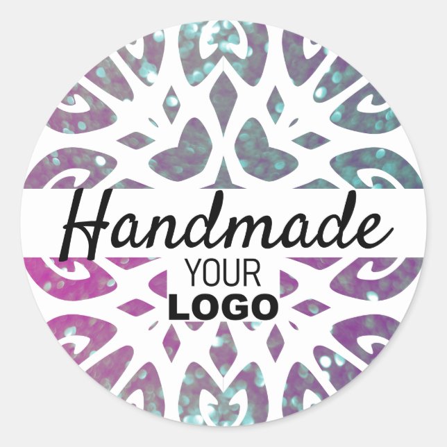 Glitter Snowflake Ornament Mandala Handmade Logo Classic Round Sticker (Front)