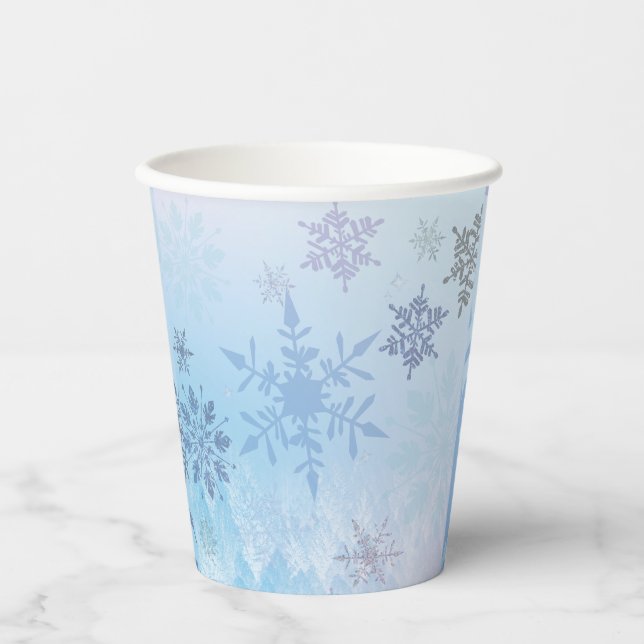 Glitter Snowflake Snowy Mountain Winter  Paper Cups (Front)