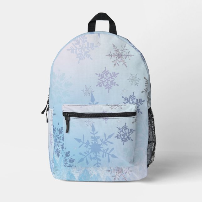 Glitter Snowflake Snowy Mountain Winter Printed Backpack (Front)