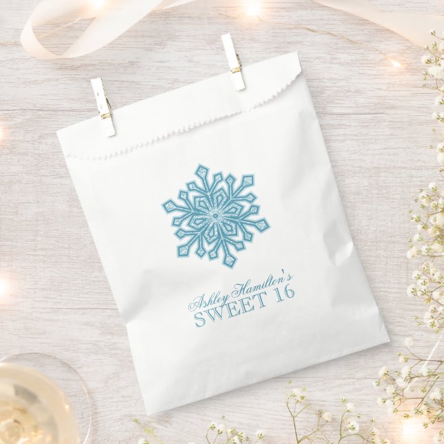 Glitter Snowflake Teal Sweet 16 Winter Wonderland Favour Bag (Clipped)