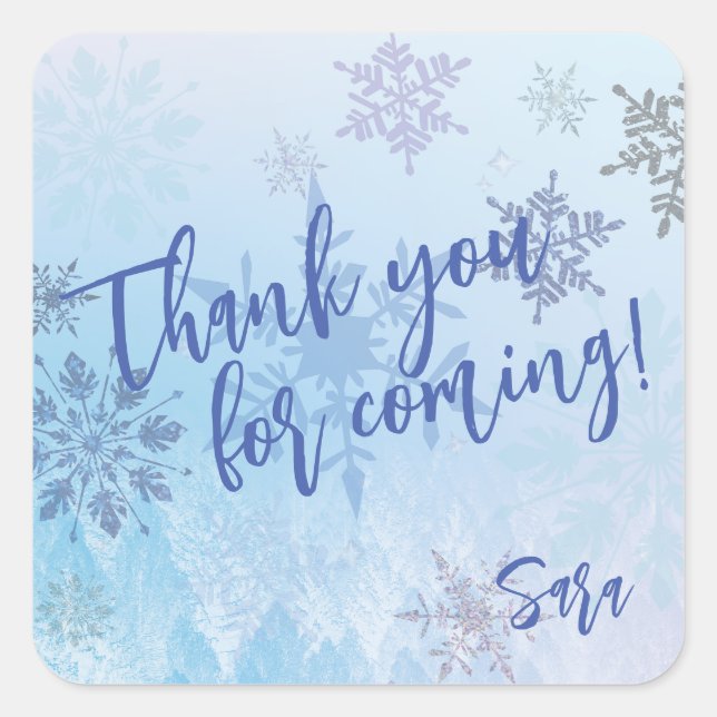 Glitter Snowflake Winter Thank You for Coming Square Sticker (Front)