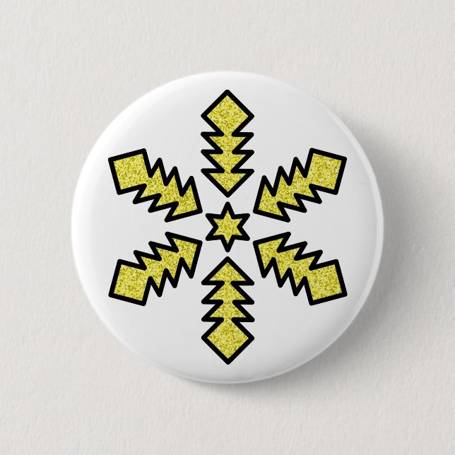 Glitter Snowflake - Yellow Star 2 Inch Round Button (Front)
