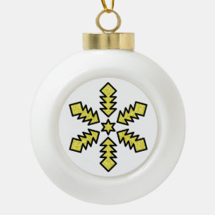 Glitter Snowflake - Yellow Star Ceramic Ball Christmas Ornament