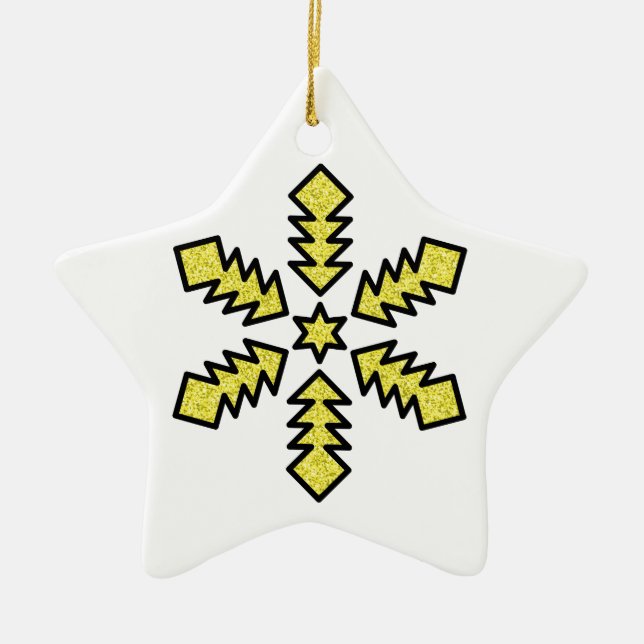 Glitter Snowflake - Yellow Star Ceramic Ornament (Front)