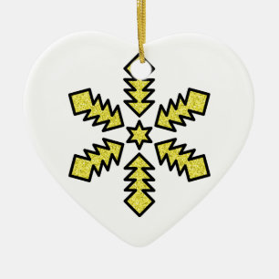 Glitter Snowflake - Yellow Star Ceramic Ornament