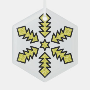 Glitter Snowflake - Yellow Star Glass Ornament