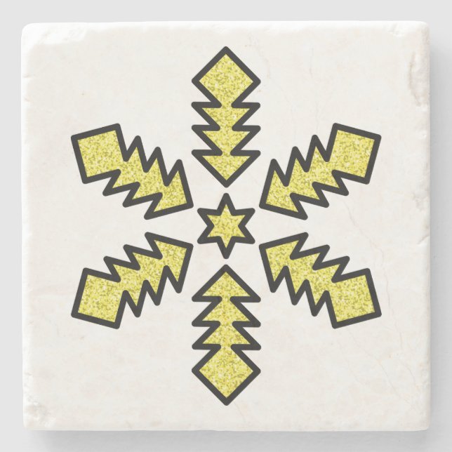 Glitter Snowflake - Yellow Star Stone Coaster (Front)