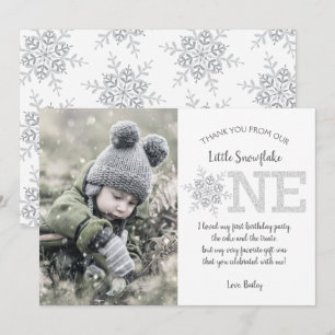 Glitter Snowflakes 1st Birthday Thank You Card