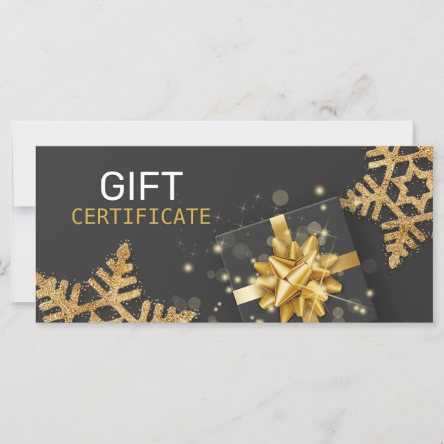 Glitter Snowflakes Gold Gift Box Black Gift Card (Front)