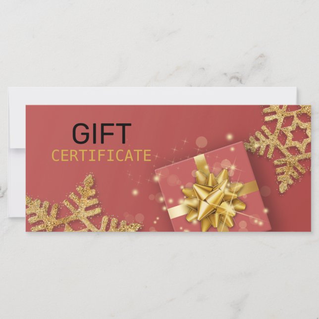 Glitter Snowflakes Gold Gift Box Red Gift Card (Front)