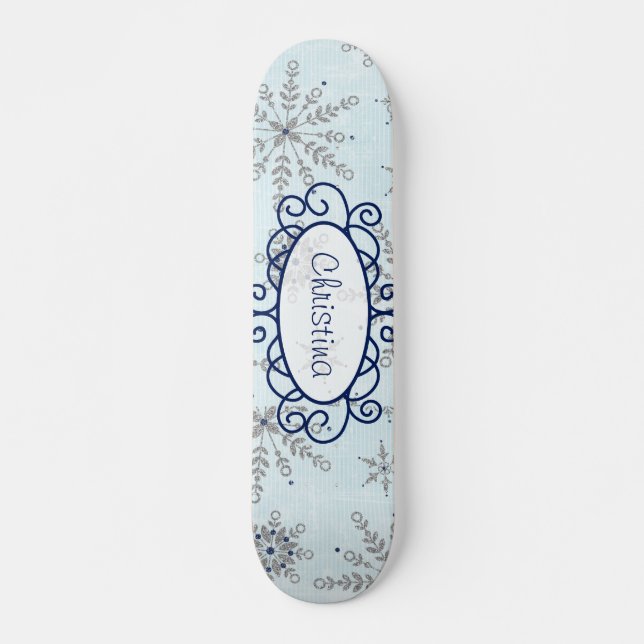 Glitter Snowflakes Old School Skateboard (Front)
