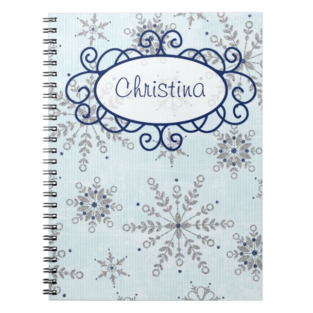 Glitter Snowflakes Spiral Notebook (Front)