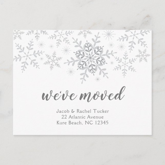 Glitter Snowflakes We've Moved Moving Announcement Postcard (Front)