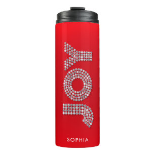 Glitter Sparkle Diamond Christmas JOY Custom Name Thermal Tumbler