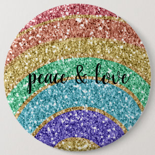 Glitter Sparkle Gold Rainbow 6 Inch Round Button