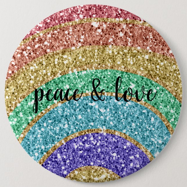Glitter Sparkle Gold Rainbow 6 Inch Round Button (Front)