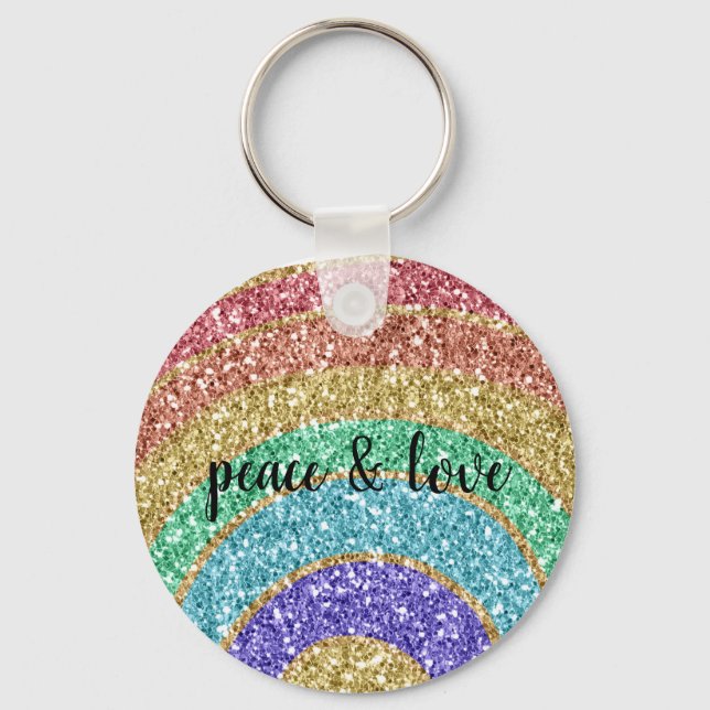 Glitter Sparkle Gold Rainbow Keychain (Front)
