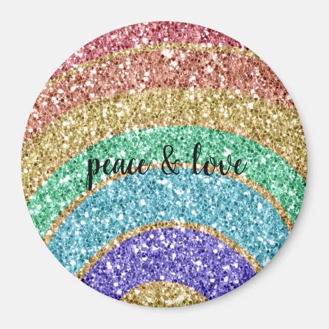 Glitter Sparkle Gold Rainbow personalized Magnet (Front)