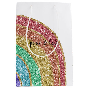 Glitter Sparkle Gold Rainbow personalized Medium Gift Bag
