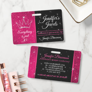Glitter Sparkle Pink Crown Jewellery Accessory Sta Badge