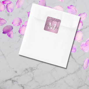 Glitter Sparkle Rose Blush Girly Pink Name Square Sticker