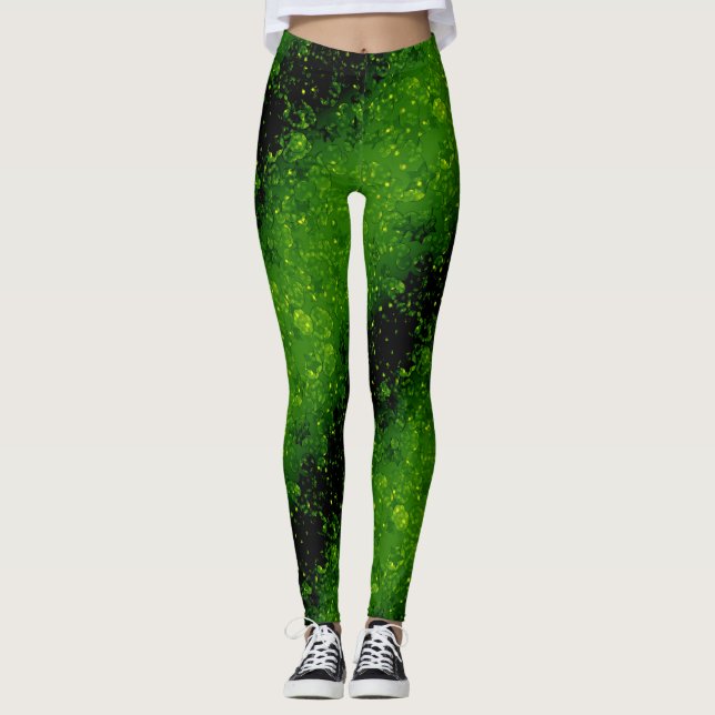 Glitter sparkle seamless confetti green shine dark leggings (Front)