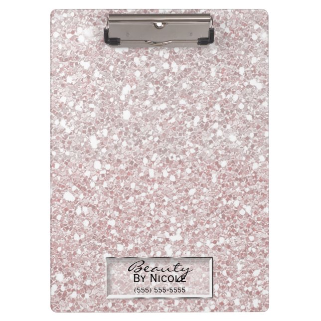 Glitter Sparkle White Stripes Modern Personalized Clipboard (Front)