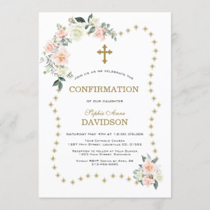 Glitter Sparkles Frame Flowers Gold Confirmation Invitation