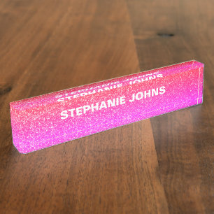 Glitter Sparkly Girly Modern Name Pink White Ombre Nameplate
