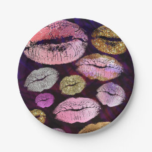Glitter Sparkly Kiss Lips Beauty Makeup Party Paper Plate