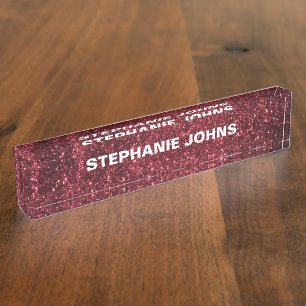 Glitter Sparkly Modern Colourful Burgundy Red Cool Nameplate