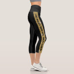 Glitter Sport Stripe Custom Text Legging Capris<br><div class="desc">Black and Gold Faux Glitter Stripe Personalized Crop Capri Leggings with a wide vertical stripe down the leg with custom text in the middle that can be different on each side. Customize with a a team motto, mascot, favourite quote, verse, inspirational mantra, team name, or add your name on repeat...</div>