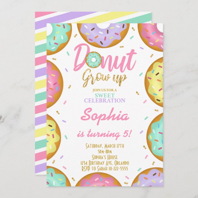 Glitter Sprinkle Doughnuts Birthday Invitation (Front/Back)