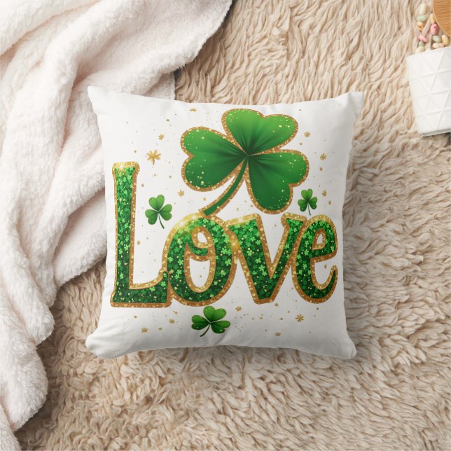 Glitter St. Patrick's Day Design Throw Pillow (Blanket)