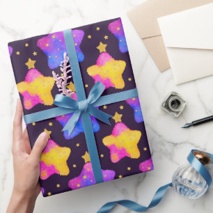 Glitter Star Pattern in Galaxy Colours Wrapping Paper