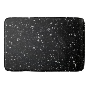Glitter Stars2 - Silver Black Bath Mat