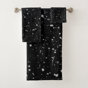 Glitter Stars2 - Silver Black Bath Towel Set
