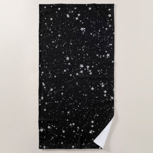 Glitter Stars2 - Silver Black Beach Towel