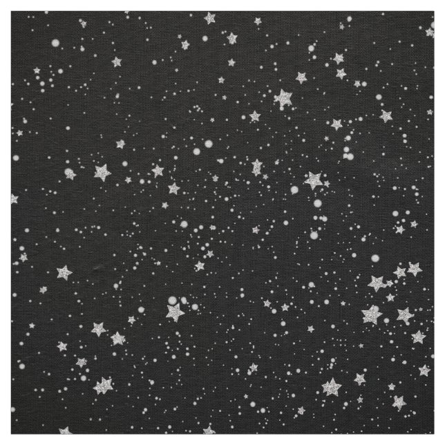 Glitter Stars2 - Silver Black Fabric (Swatch)