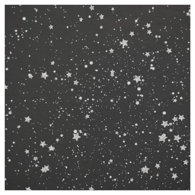 Glitter Stars2 - Silver Black Fabric (Swatch)