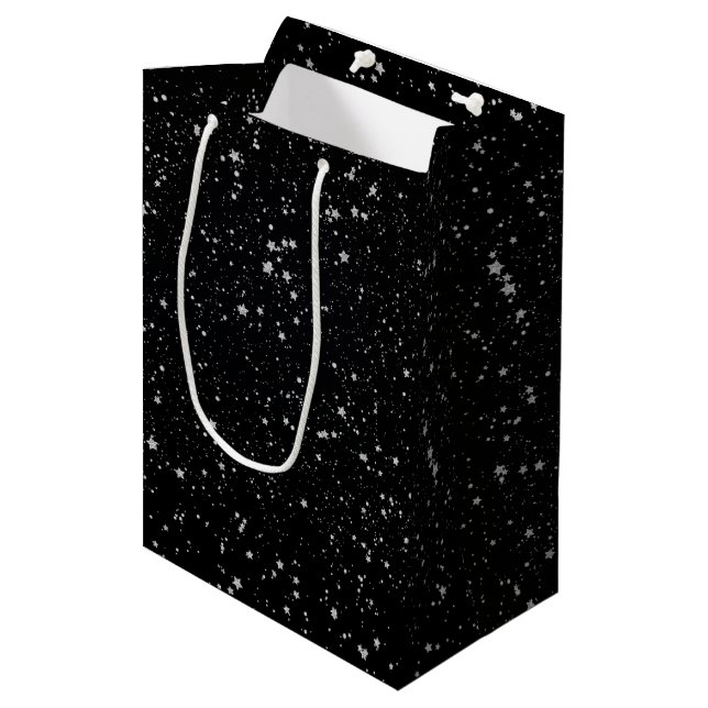 Glitter Stars2 - Silver Black Medium Gift Bag (Front Angled)