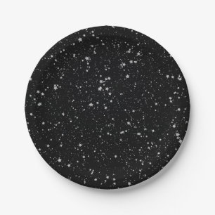 Glitter Stars2 - Silver Black Paper Plate