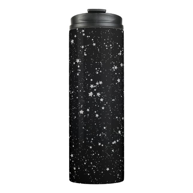 Glitter Stars2 - Silver Black Thermal Tumbler (Front)