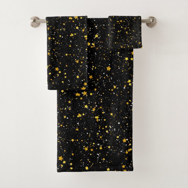 Glitter Stars3 - Gold Black Bath Towel Set (Insitu)