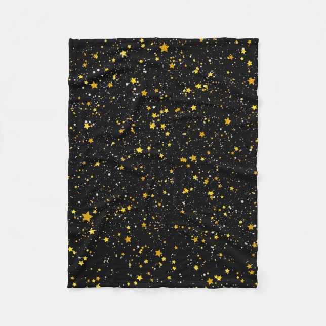 Glitter Stars3 - Gold Black Fleece Blanket (Front)