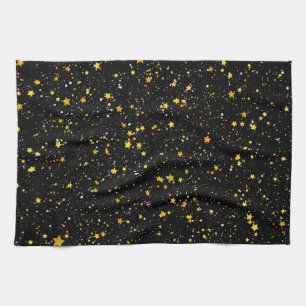 Glitter Stars3 - Gold Black Kitchen Towel