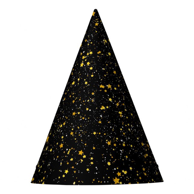 Glitter Stars3 - Gold Black Party Hat (Front)