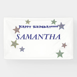 Glitter Stars Blue Text Happy Birthday Banner